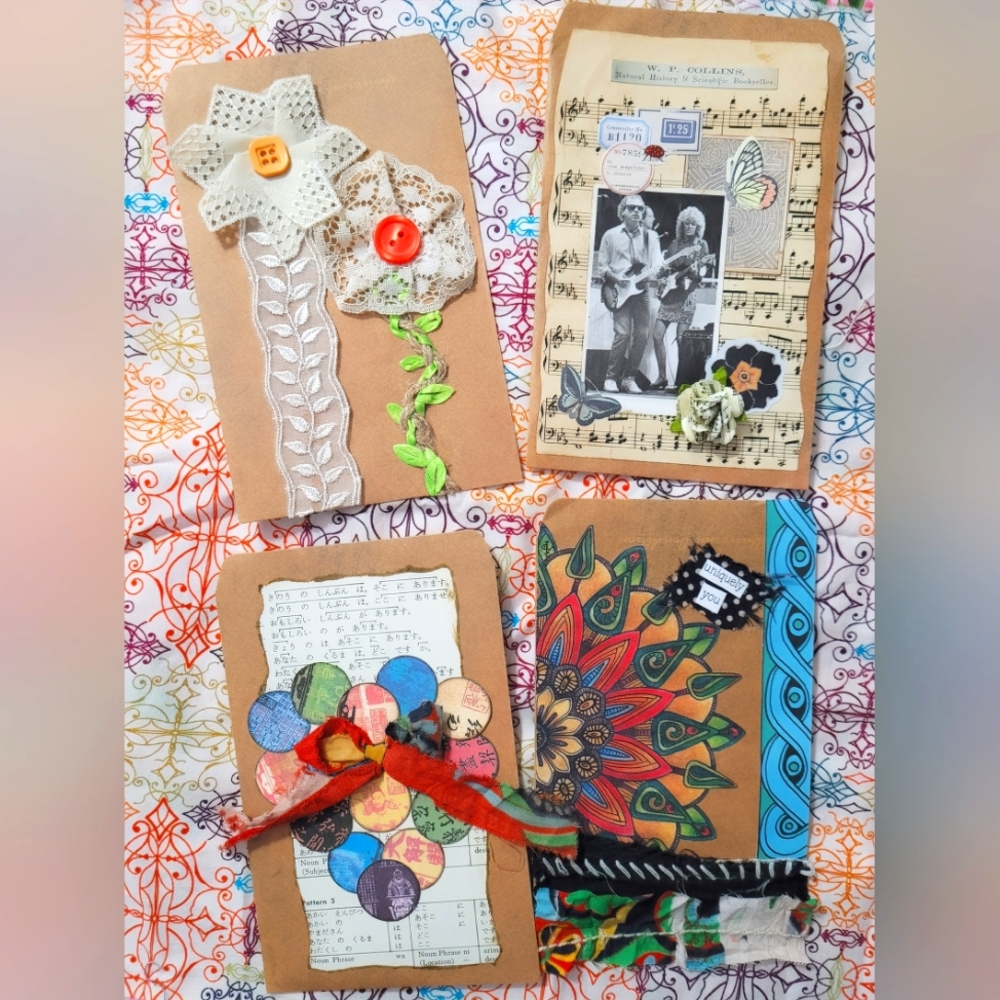 🙏 HANDCRAFTED Set of 4 gift bags collage junkjournal art